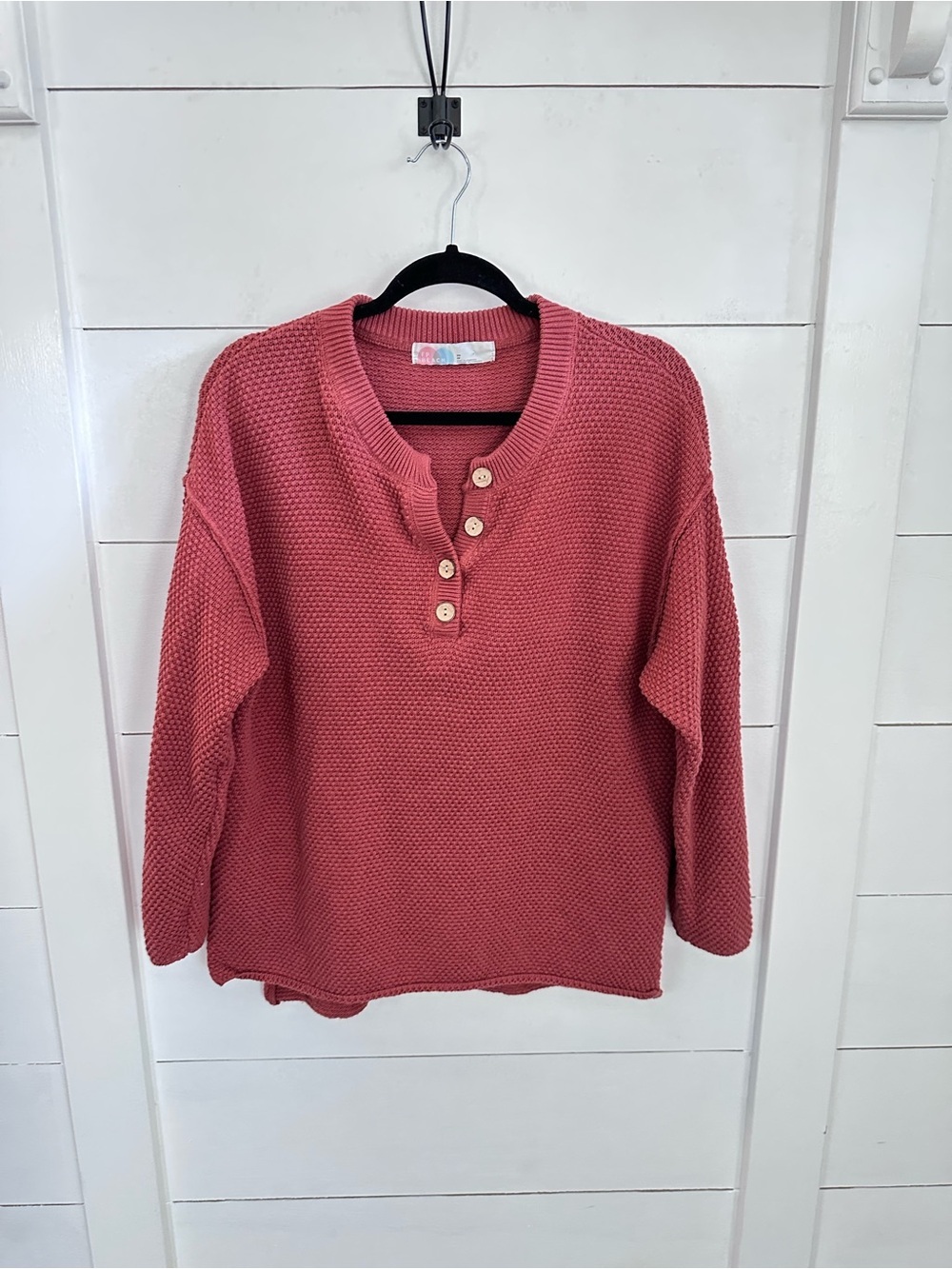 Free People Beach XS Hailee rust oversized waffle 1/2 button crew cotton tunic - Picture 2 of 15